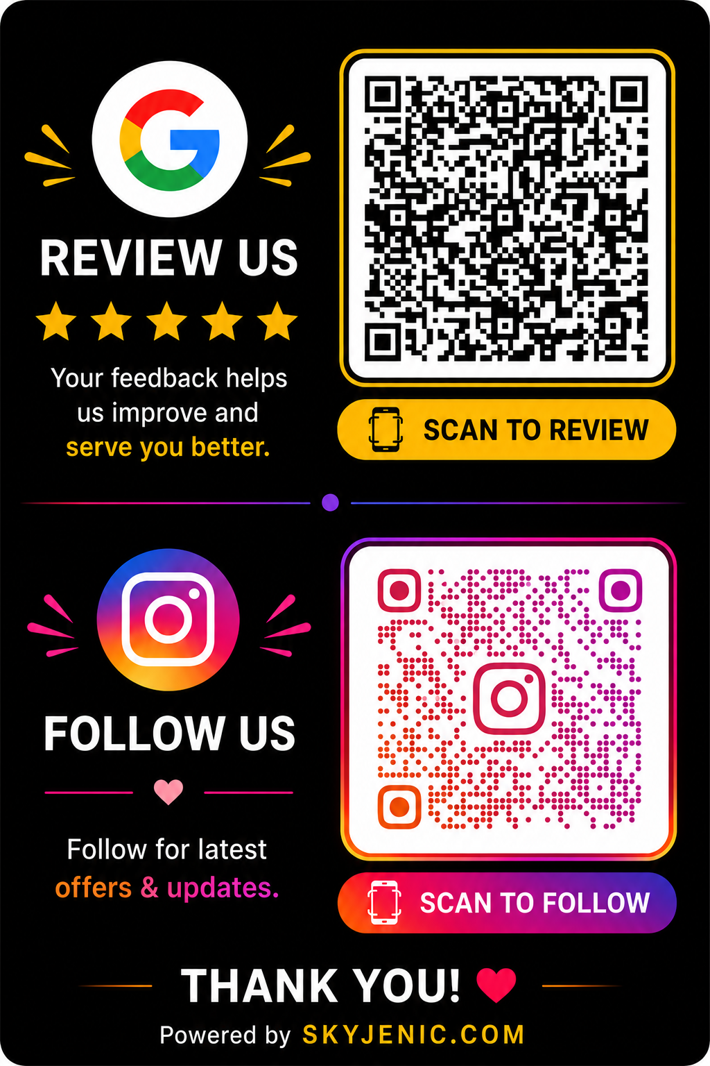 Google and Instagram 4x6 Black Premium QR Sticker